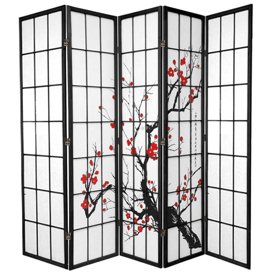 Cherry Blossom Room Divider Screen Black 5 Panel | Room Dividers & Screens | Home Storage & Living